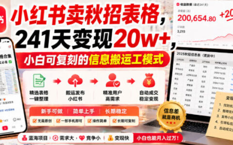 小红书卖秋招表格241天变现20w+，大学生求职信息差赚钱攻略