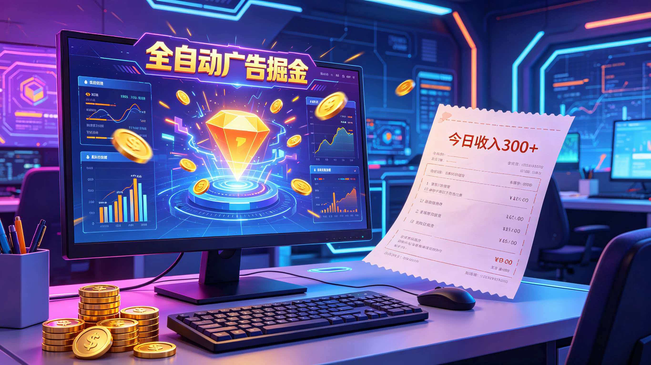 自动化AI广告掘金，变现300方法，小白零基础居家副业