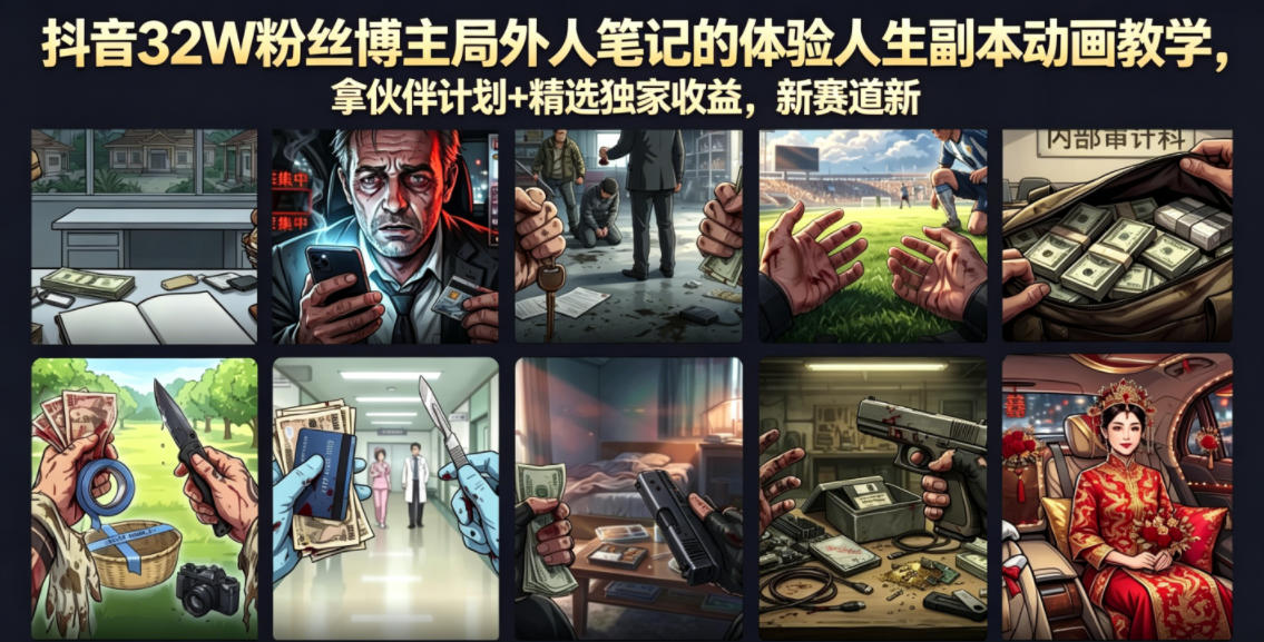 抖音32W粉丝博主局外人笔记体验人生副本动画教学，零基础起号变现