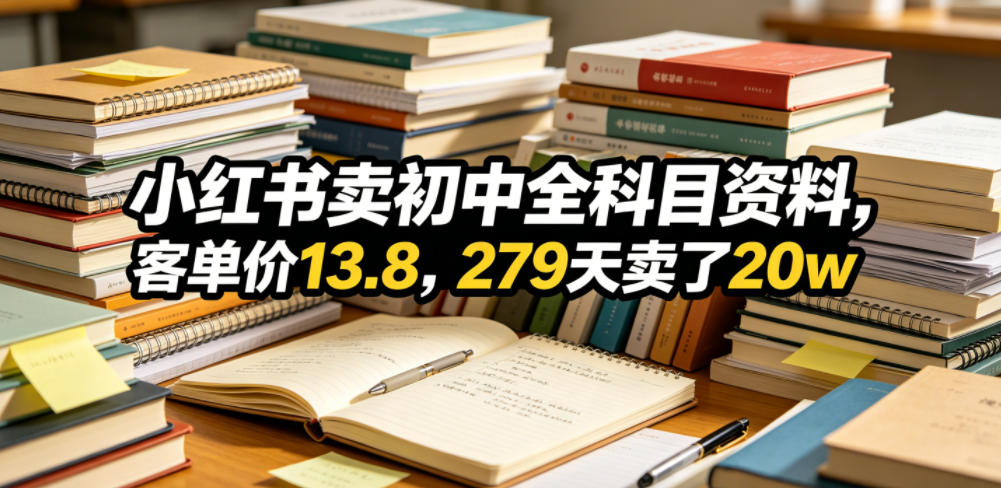 小红书卖初中资料13.8元，279天赚20万实操方法