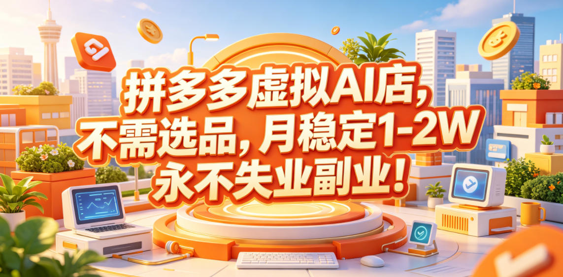 拼多多虚拟AI店副业，手机开店变现1-2W，零基础可做