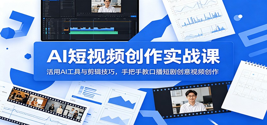 AI短视频创作实战：AI工具+剪辑技巧，零基础学口播短剧创意视频