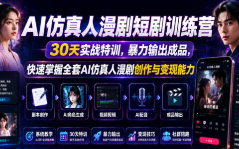 AI仿真人漫剧短剧训练营：30天实战特训，零基础掌握创作与变现