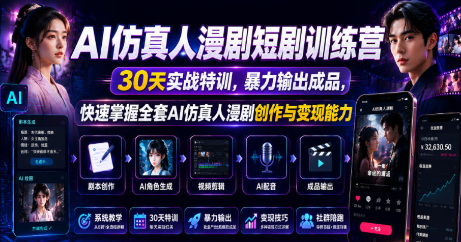 AI仿真人漫剧短剧训练营:30天实战特训,零基础掌握创作与变现 AI仿真人漫剧短剧训练营:30天实战特训,零基础掌握创作与变现