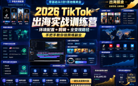 2026 TikTok出海实战训练营：环境配置+剪辑+全变现路径，零基础跨境副业