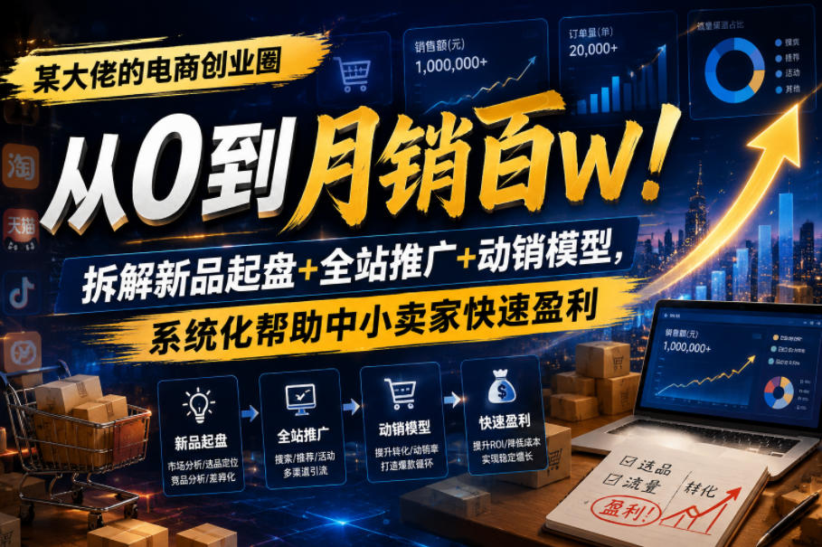 震宇电商创业圈：新品起盘+全站推广+动销模型，中小卖家快速盈利系统课
