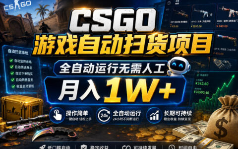 CSGO自动扫货软件24小时G机变现1W+，小白也能长期操作