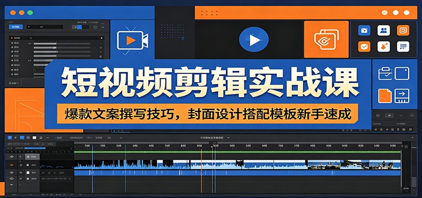 短视频剪辑实战课：爆款文案+封面模板，新手速成高点击视频
