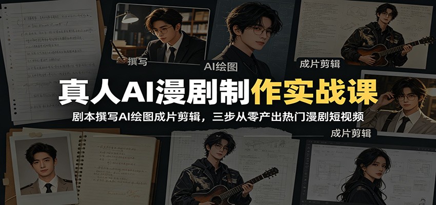 真人AI漫剧制作实战：剧本撰写+AI绘图+成片剪辑，零基础做热门短视频