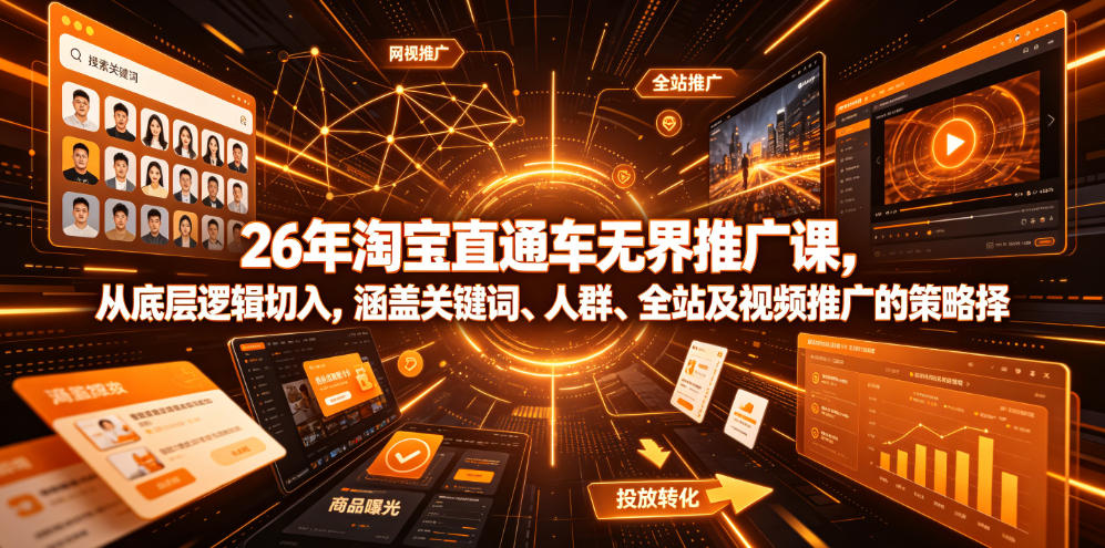 26年淘宝直通车无界推广课：关键词人群全站视频策略