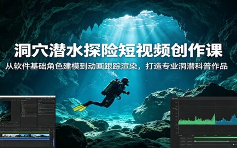 洞穴潜水AE特效课：角色建模动画跟踪，打造爆款科普短视频