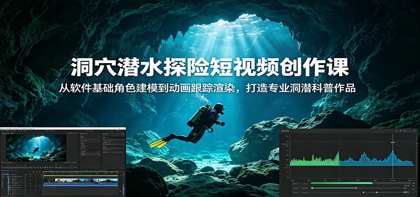 洞穴潜水AE特效课：角色建模动画跟踪，打造爆款科普短视频