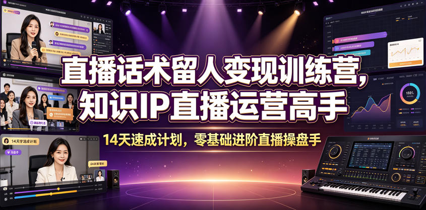 直播话术留人变现训练营，知识IP14天速成直播操盘手