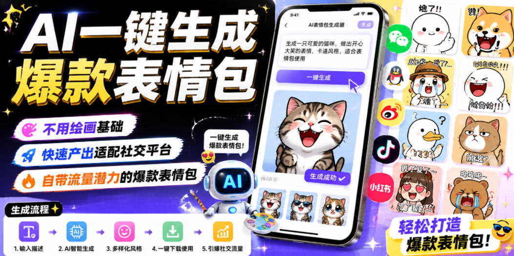 AI一键生成爆款表情包，零基础手绘也能快速产出适配多平台