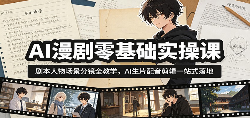 AI漫剧零基础实操课：剧本分镜到配音剪辑，新手独立出片全流程