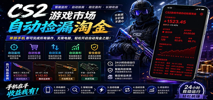 CSGOG机捡漏项目：薄凉软件辅助饰品交易，自动化盈利新玩法
