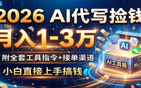 2026 AI代写副业变现1-3万，小白用工具指令接单搞钱