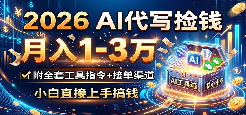 2026 AI代写副业变现1-3万，小白用工具指令接单搞钱
