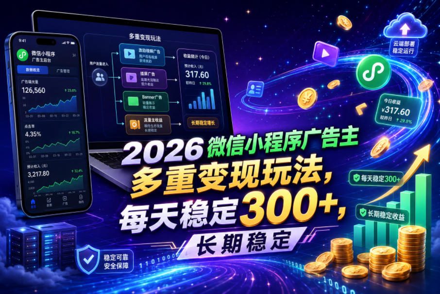 2026微信小程序广告主变现,G机流量主变现300方法玩法 2026微信小程序广告主变现,G机流量主变现300方法玩法