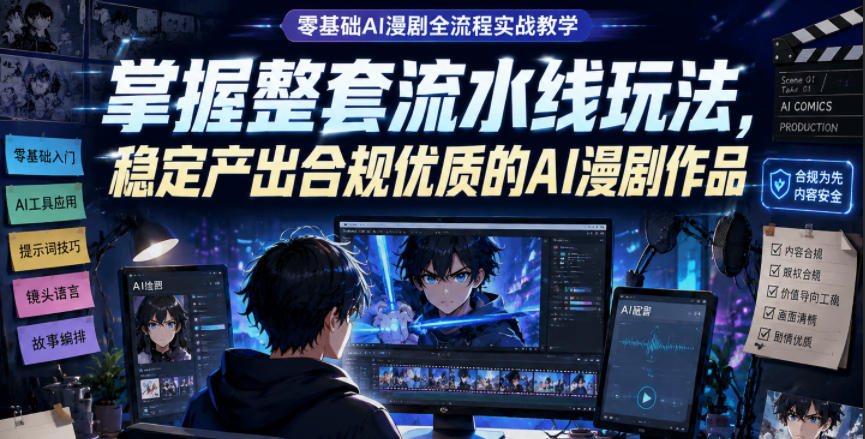 零基础AI漫剧全流程实战，掌握流水线稳定产出合规作品