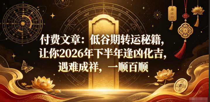 低谷期转运秘籍：揪出病根理顺核心，2026下半年逢凶化吉一顺百顺