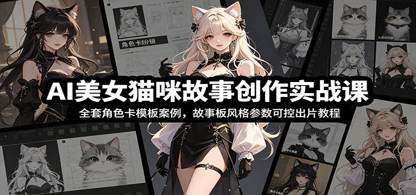 AI美女猫咪故事创作课：角色卡模板+故事板参数，批量出片教程