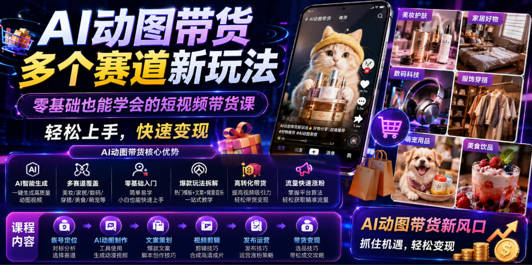 AI动图带货新玩法，零基础短视频课，轻松上手快速变现