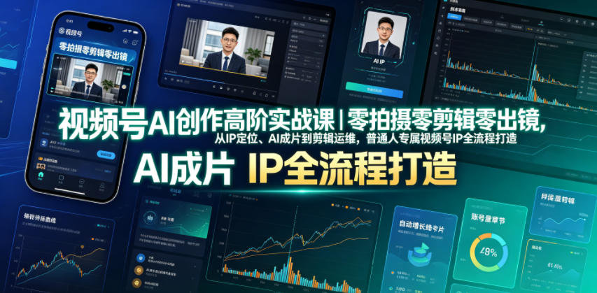 视频号AI创作高阶课｜零基础用AI做IP，不露脸不剪辑全流程实战