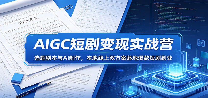 AIGC短剧变现实战：选题剧本+AI制作，零基础本地线上双方案爆款副业