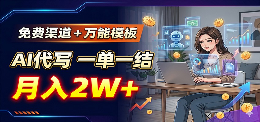 AI代写副业变现2W+，免费接单渠道+万能模板，一单一结