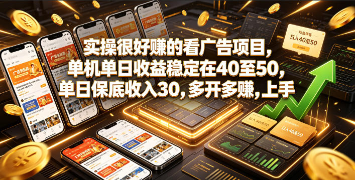 看广告变现40+保底30元，多开实操教程新手可上手