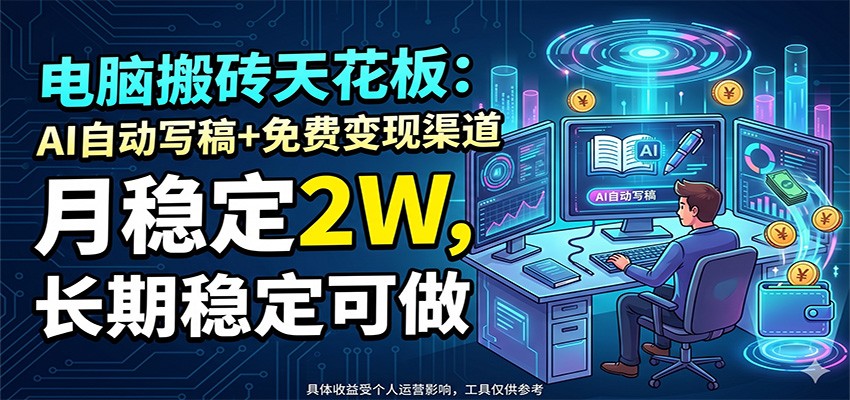 AI代写副业教程：电脑搬砖变现2W+，免费变现渠道全拆解