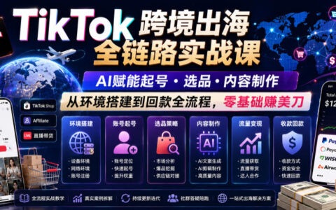TikTok跨境出海全链路实战课，AI赋能起号选品内容制作零基础賺美刀