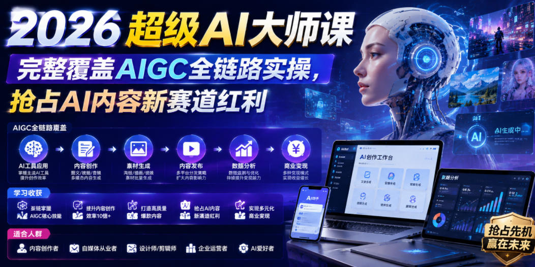 2026超级AI大师课：AIGC全链路实操，零基础抢占内容新赛道