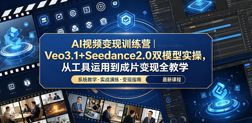 AI视频变现训练营：Veo3.1+Seedance2.0双模型实操，零基础到成片变现全教学