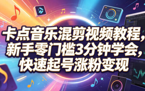 卡点音乐混剪视频教程，新手零门槛3分钟学会快速起号变现