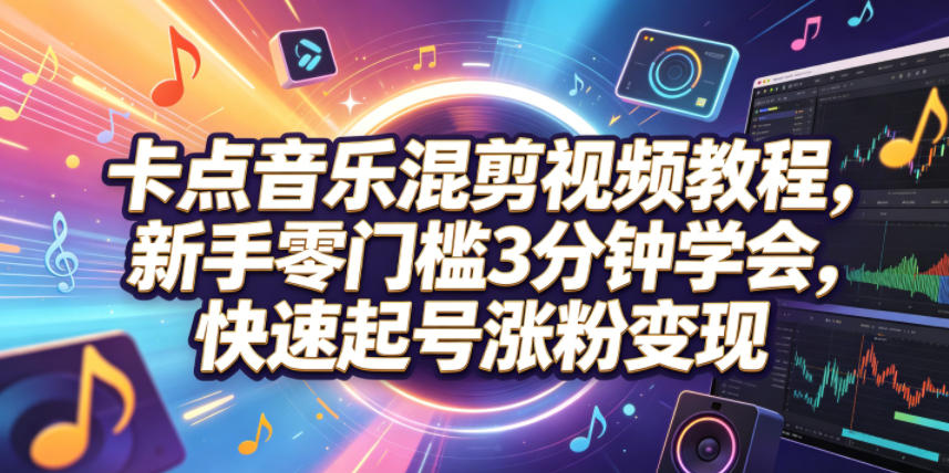 卡点音乐混剪视频教程，新手零门槛3分钟学会快速起号变现
