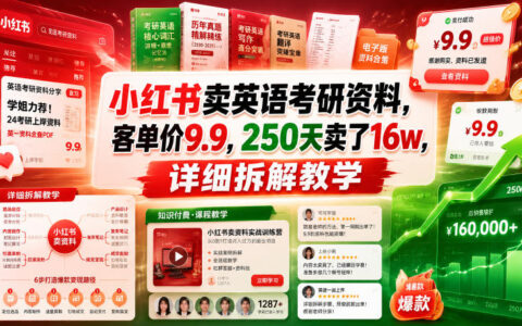 小红书卖考研资料9.9元，250天赚16万详细拆解
