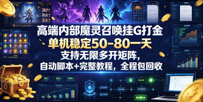 魔灵召唤G机打金教程，单机变现50-80元多开矩阵