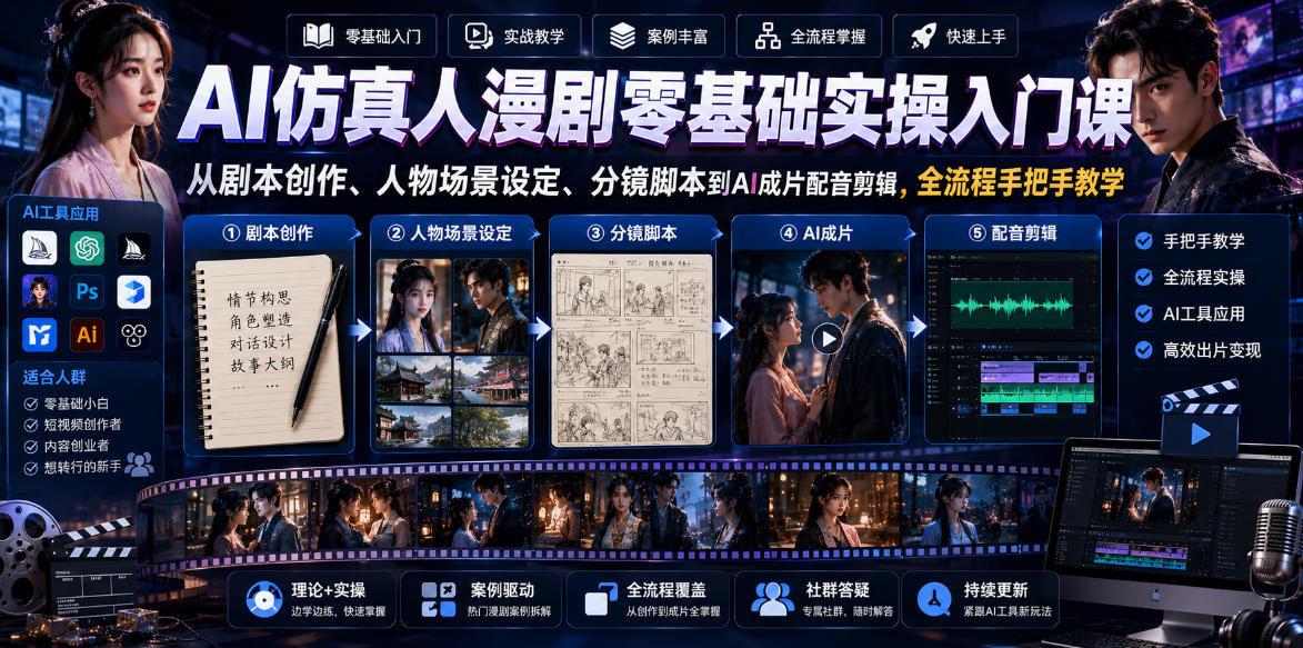 AI仿真人漫剧实操入门:剧本分镜配音剪辑全流程教学 AI仿真人漫剧实操入门:剧本分镜配音剪辑全流程教学