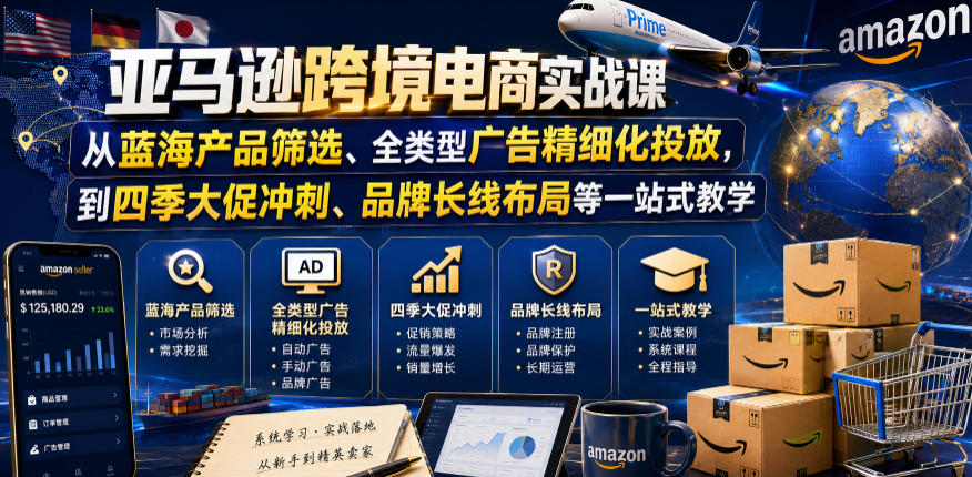 亚马逊跨境电商实战课：蓝海选品+广告投放+大促冲刺一站式教学