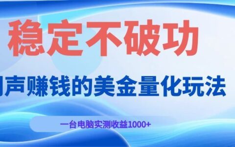 闷声赚钱美金量化玩法，电脑实测变现100步骤0+新手稳赚攻略