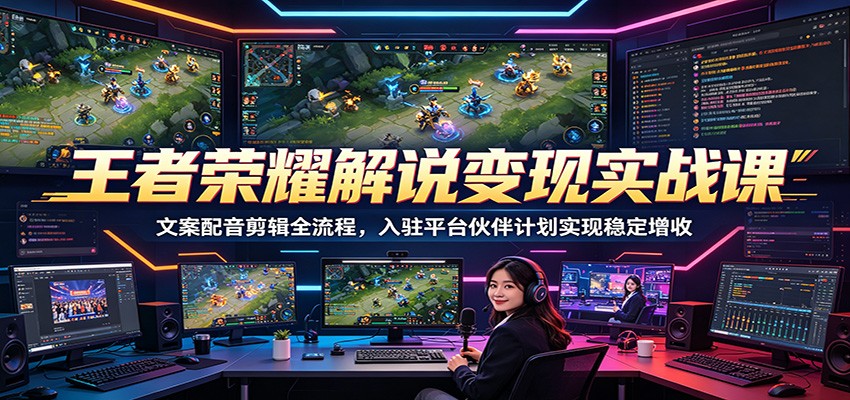 王者荣耀解说变现课：文案配音剪辑全流程，新手入驻伙伴计划稳增收