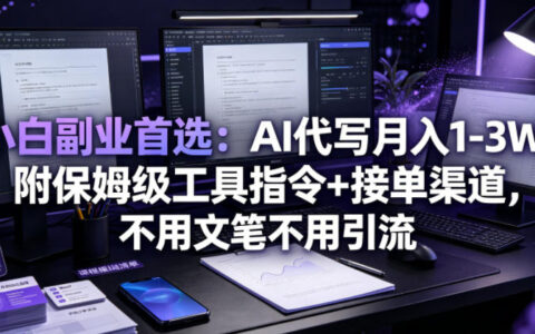 AI代写副业变现1-3W：保姆级工具指令+接单渠道，小白零门槛赚钱