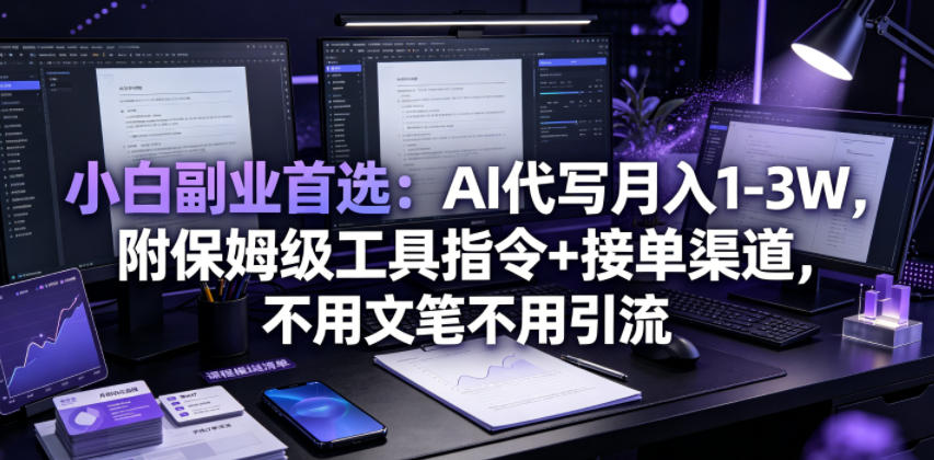 AI代写副业变现1-3W：保姆级工具指令+接单渠道，小白零门槛赚钱