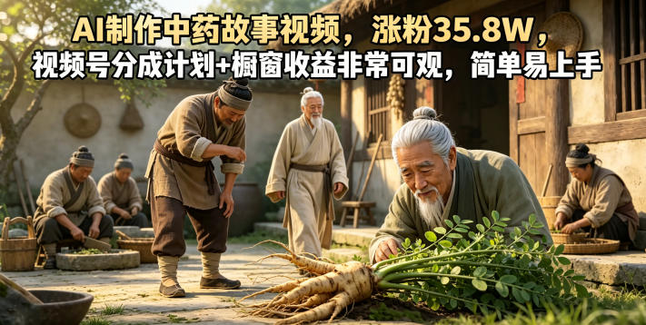 AI中药故事视频涨粉35.8W，视频号分成+橱窗收益可观