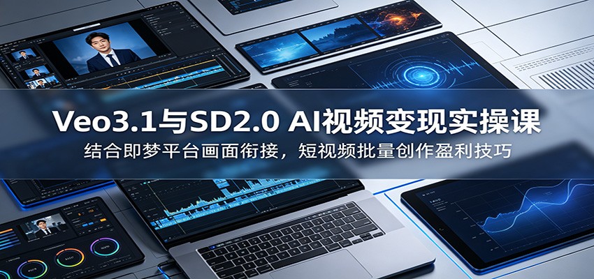 Veo3.1+SD2.0即梦AI视频变现课：批量创作与画面衔接盈利技巧