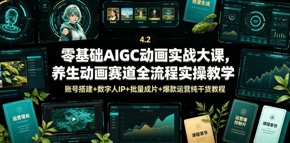 零基础AIGC养生动画实战课，数字人IP+批量成片+爆款运营全流程