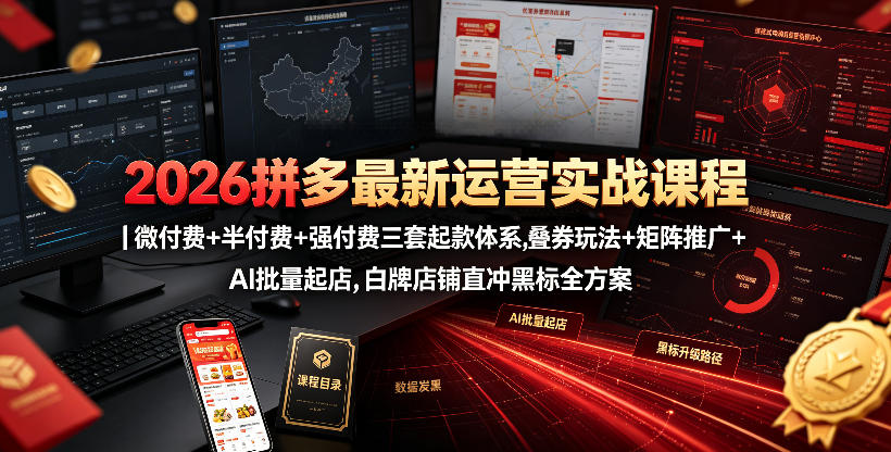 2026拼多多实战课：微付费起款+叠券半付费+强付费冲黑标方案