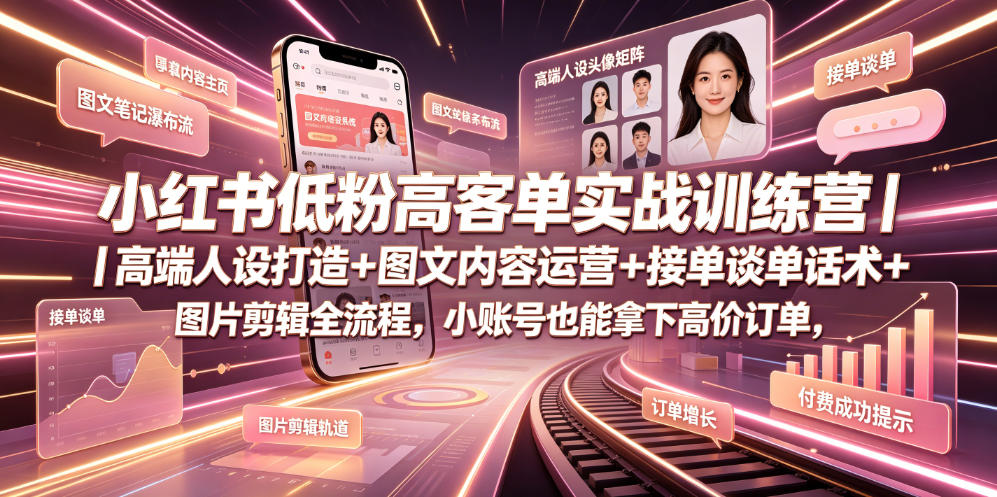 小红书低粉高客单训练营：高端人设+谈单话术，小账号接高价订单